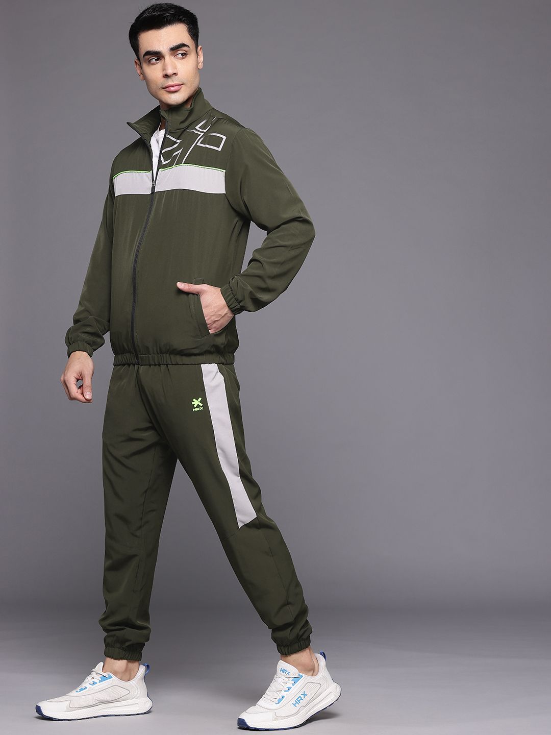 HRX by Hrithik Roshan Brand Logo Printed Rapid-Dry Running Zip-Up Tracksuit