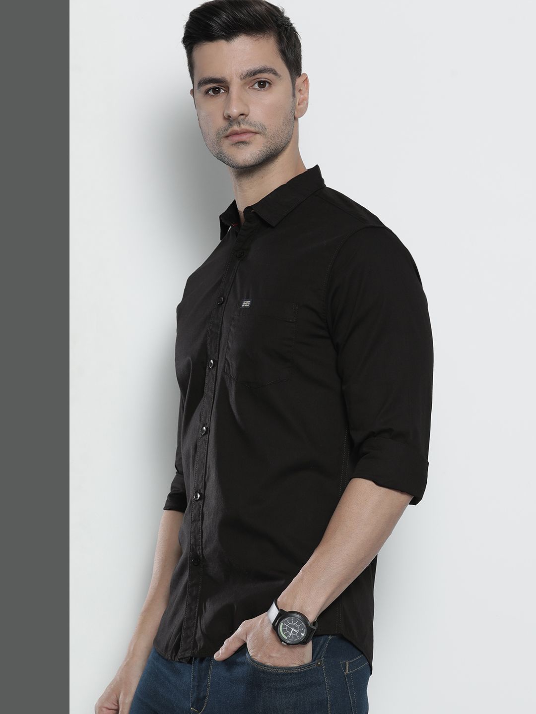 The Indian Garage Co Men Black Comfort Cotton Casual Shirt