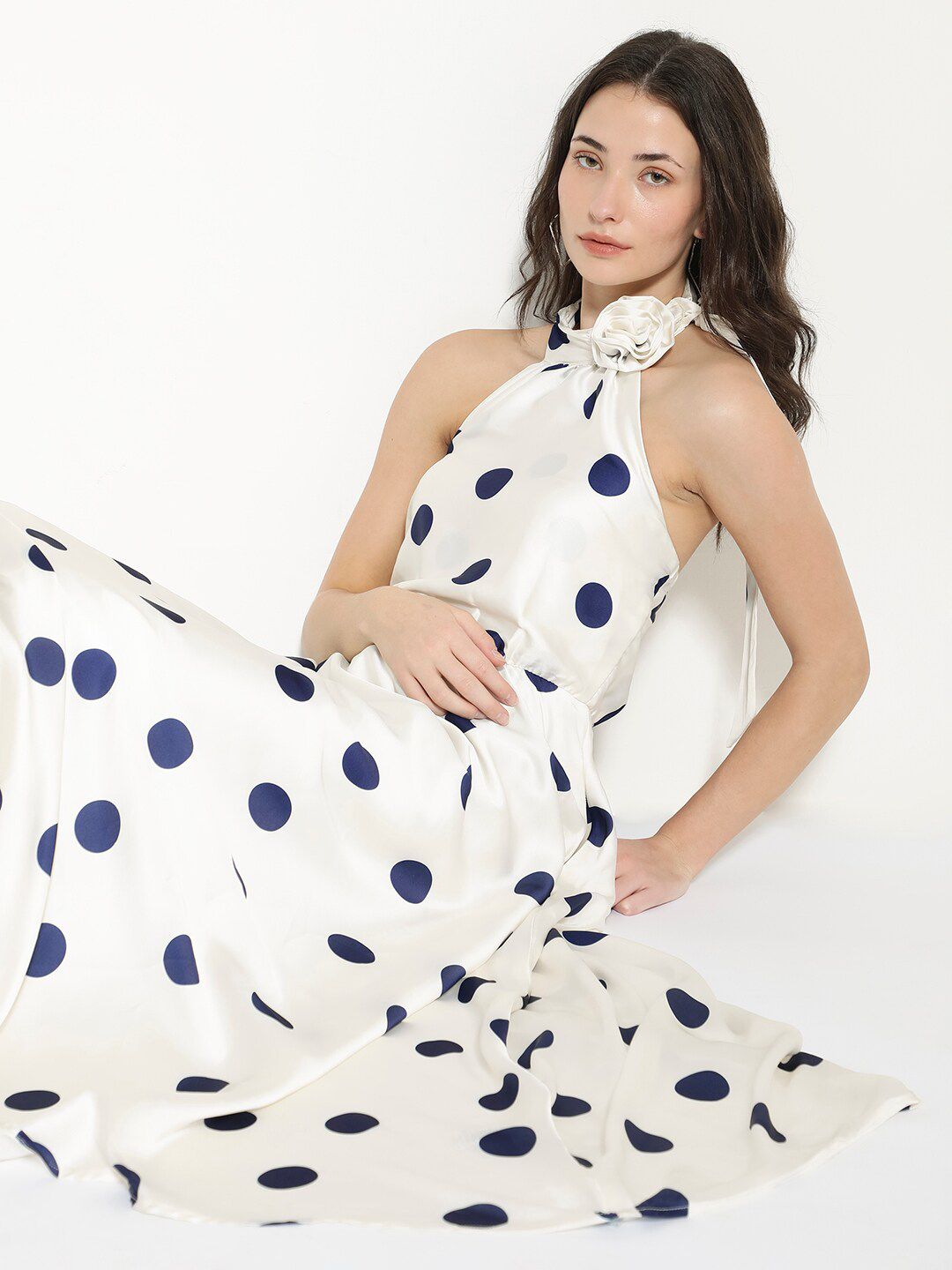 RAREISM Polka Dot Printed Halter Neck Maxi Dress