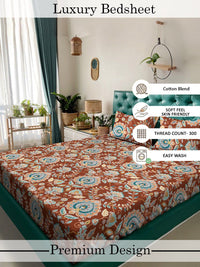 Myntra Elegant Homes Rust Floral 300 TC King Bedsheet with 2 Pillow Covers