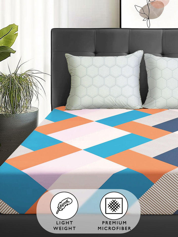 Story@home  Arena Peach-Coloured Printed 180 TC Queen Bedsheet & 2 Pillow Covers