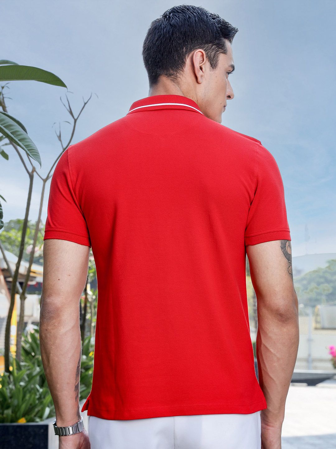 Thomas Scott Men Solid Polo Collar Cotton Slim Fit T-shirt