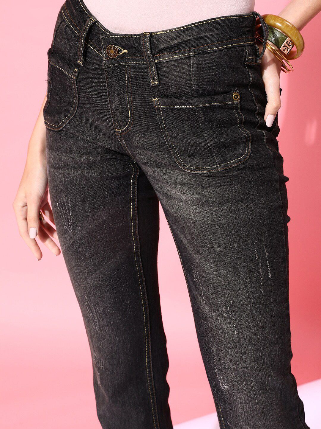STREET 9 Women Hottie Skinny Fit Low-Rise Low Distress Heavy Fade Jeans