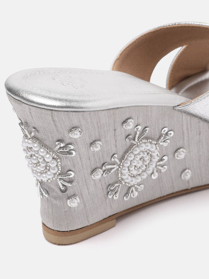House of Pataudi Embellished Open Toe Wedges