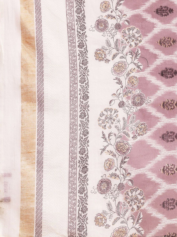 Libas Floral Printed Pleated Pure Cotton Kurta with Trousers & Dupatta