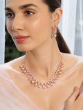 Rubans Rose Gold- Plated White CZ-Studded Handcrafted Statement Necklace Set