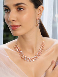 Rubans Rose Gold- Plated White CZ-Studded Handcrafted Statement Necklace Set