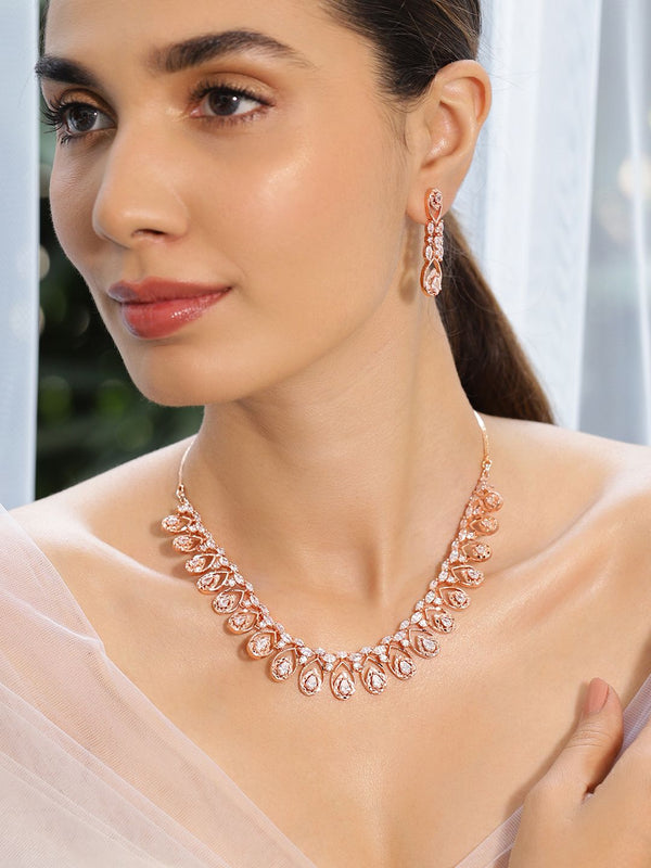 Rubans Rose Gold-Plated White CZ-Dilapisi Kalung Kalung Buatan tangan