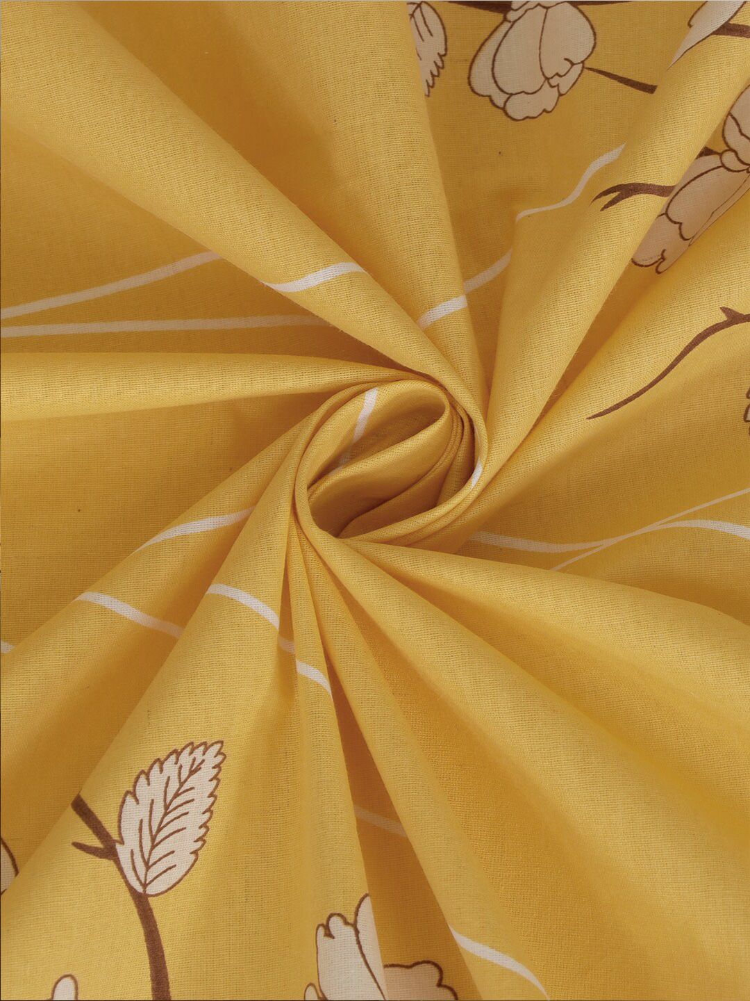 KLOTTHE Yellow & White Floral Pure Cotton 400 TC Double Bedsheet With 2 Pillow Covers