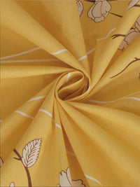 KLOTTHE Yellow & White Floral Pure Cotton 400 TC Double Bedsheet With 2 Pillow Covers