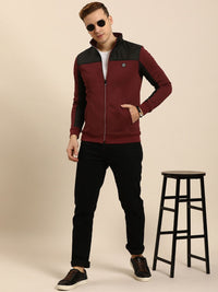 Being Human Men Colourblocked Mock-Collar Front-Open Sweatshirt