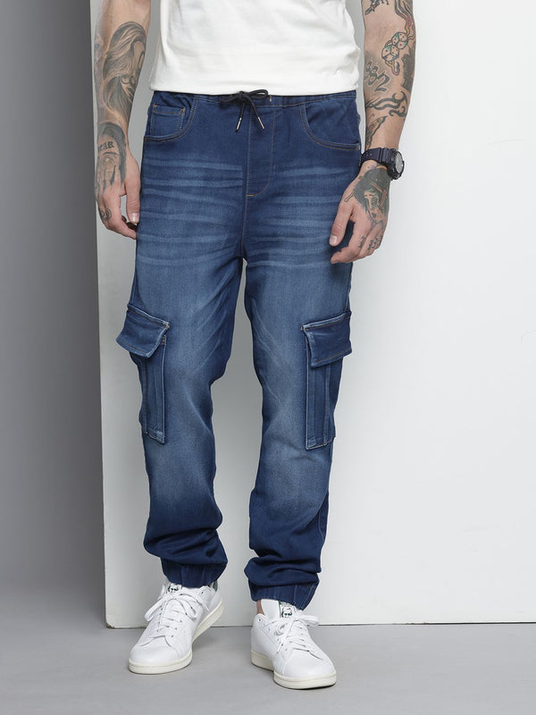 The Indian Garage Co Men Light Fade Stretchable Cargo Jeans