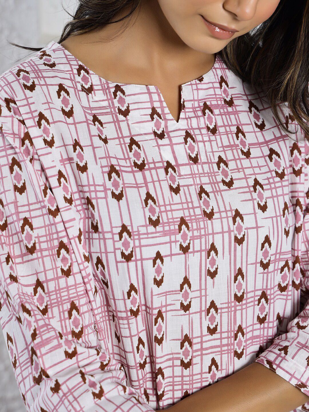 SANSKRUTIHOMES Pink Ethnic Motifs Printed Pure Cotton Night suit