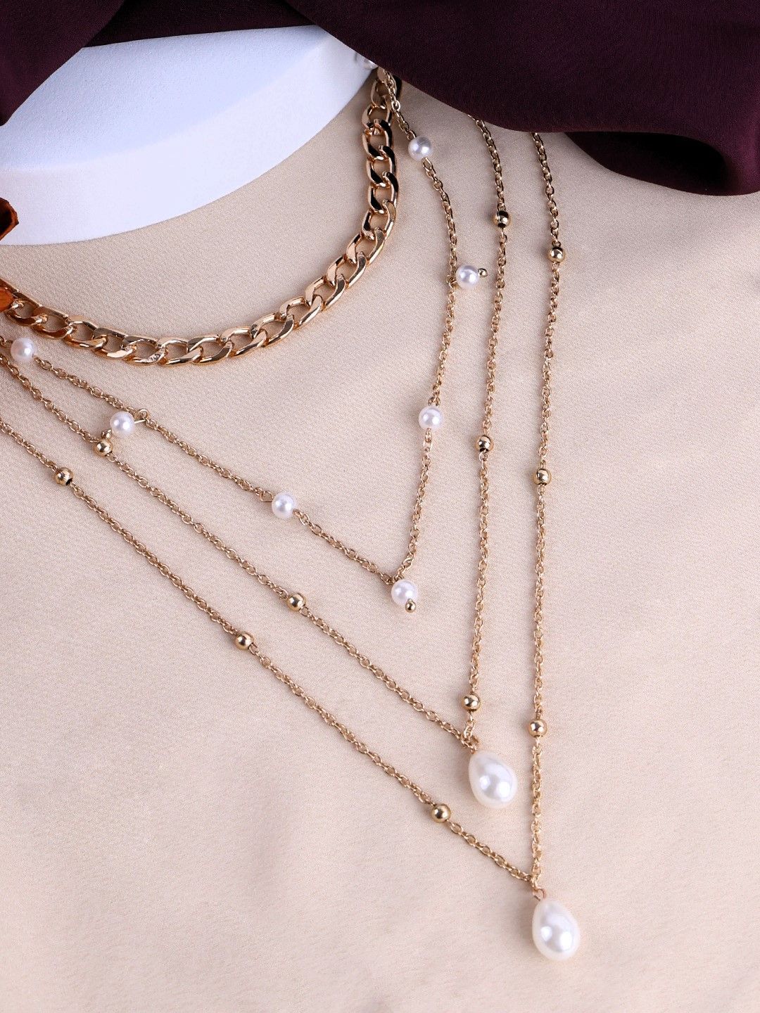 VOGUE PANASH Rantai Bersalut Emas Dengan Kalung Berlapis Manik