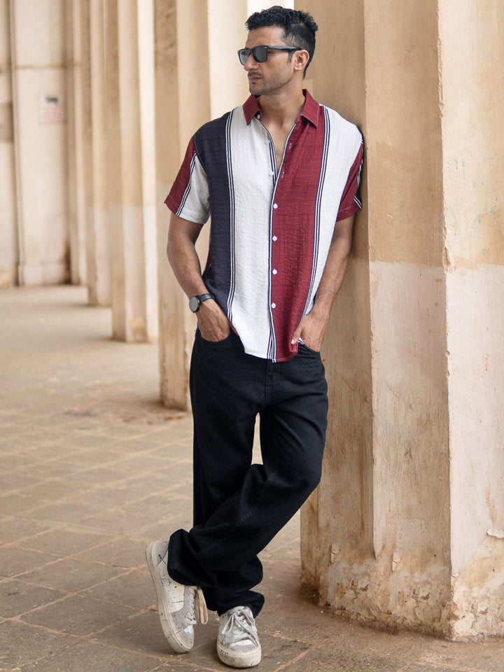 Powerlook Men Striped Spread Collar Lightweight Structure Casual Shirt
