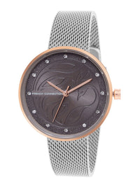 French Connection Women Grey Embellished Dial & Grey Stainless Steel Bracelet Style Straps Analogue Watch