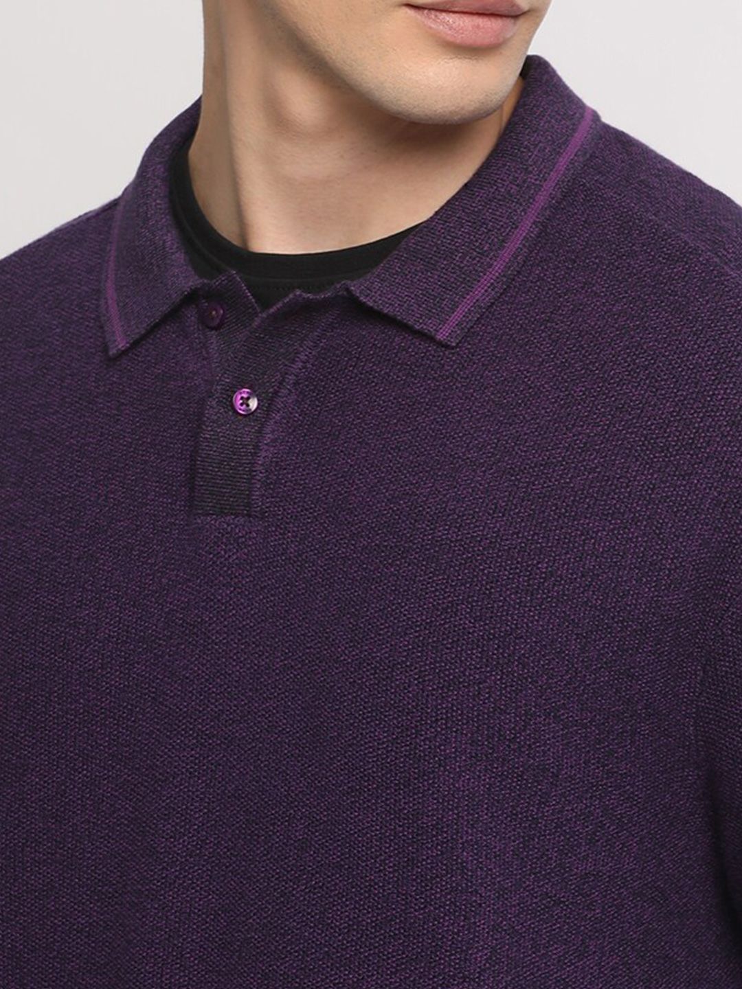 THE BEAR HOUSE Self Design Polo Collar Pure Cotton T-shirt