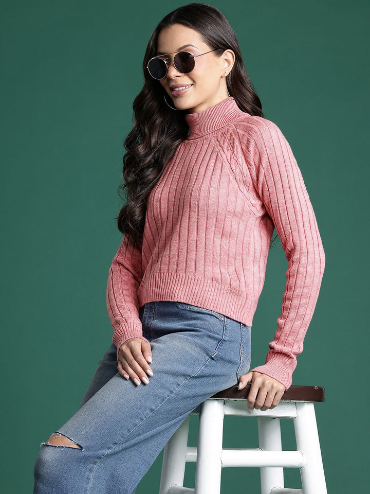 DressBerry Ribbed Acrylic Turtle Neck Pullover