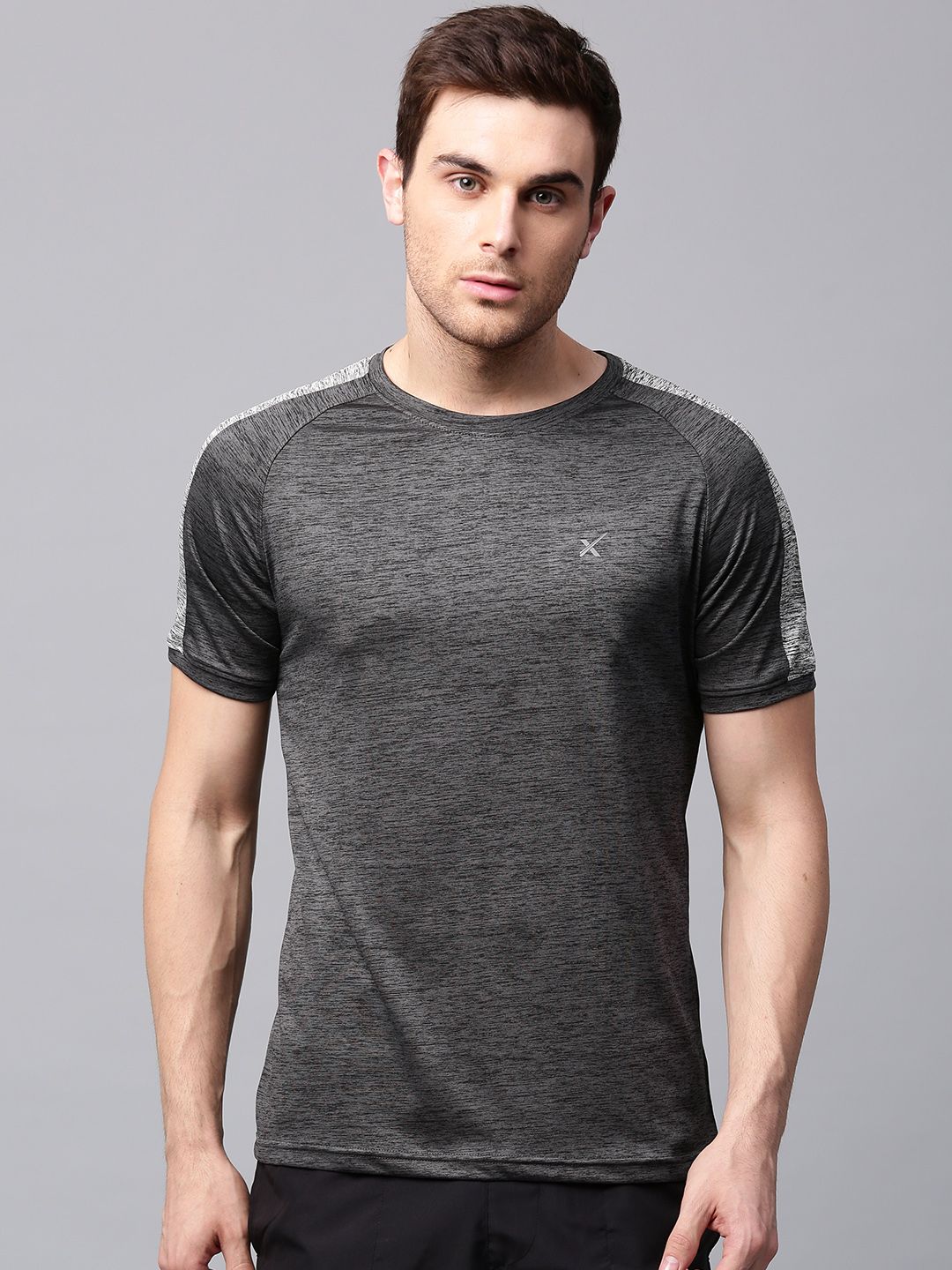 HRX by Hrithik Roshan Men Charcoal Grey Slim Advanced Rapid Dry Raglan T-shirt