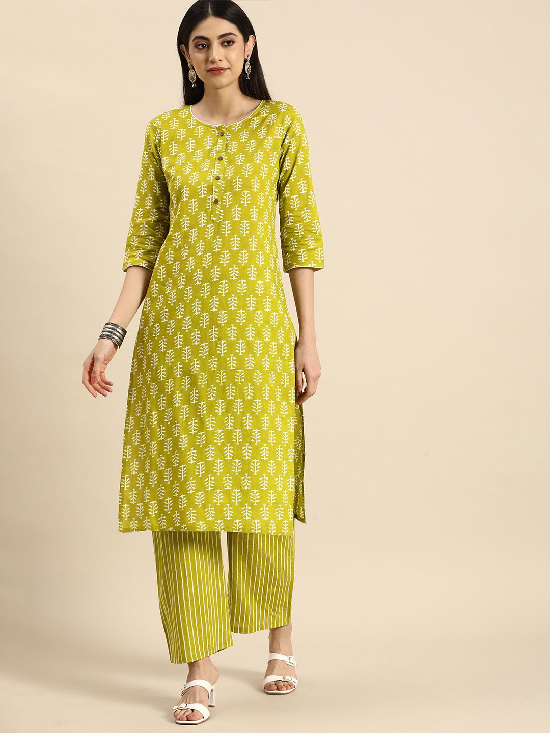 Anouk Ethnic Motifs Printed Pure Cotton Kurta With Palazzos