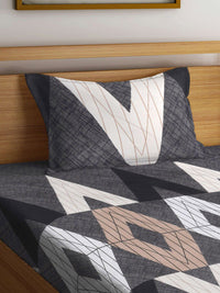 KLOTTHE Grey Geometric Polycotton 300 TC Dipasang Cadar Bujang Halus dengan Sarung Bantal-59 x 89 inci