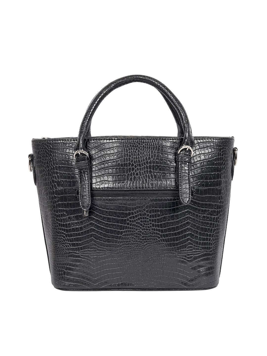 Lino Perros Black Croc-Textured Handheld Bag with Detachable Sling Strap