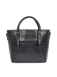 Lino Perros Black Croc-Textured Handheld Bag with Detachable Sling Strap