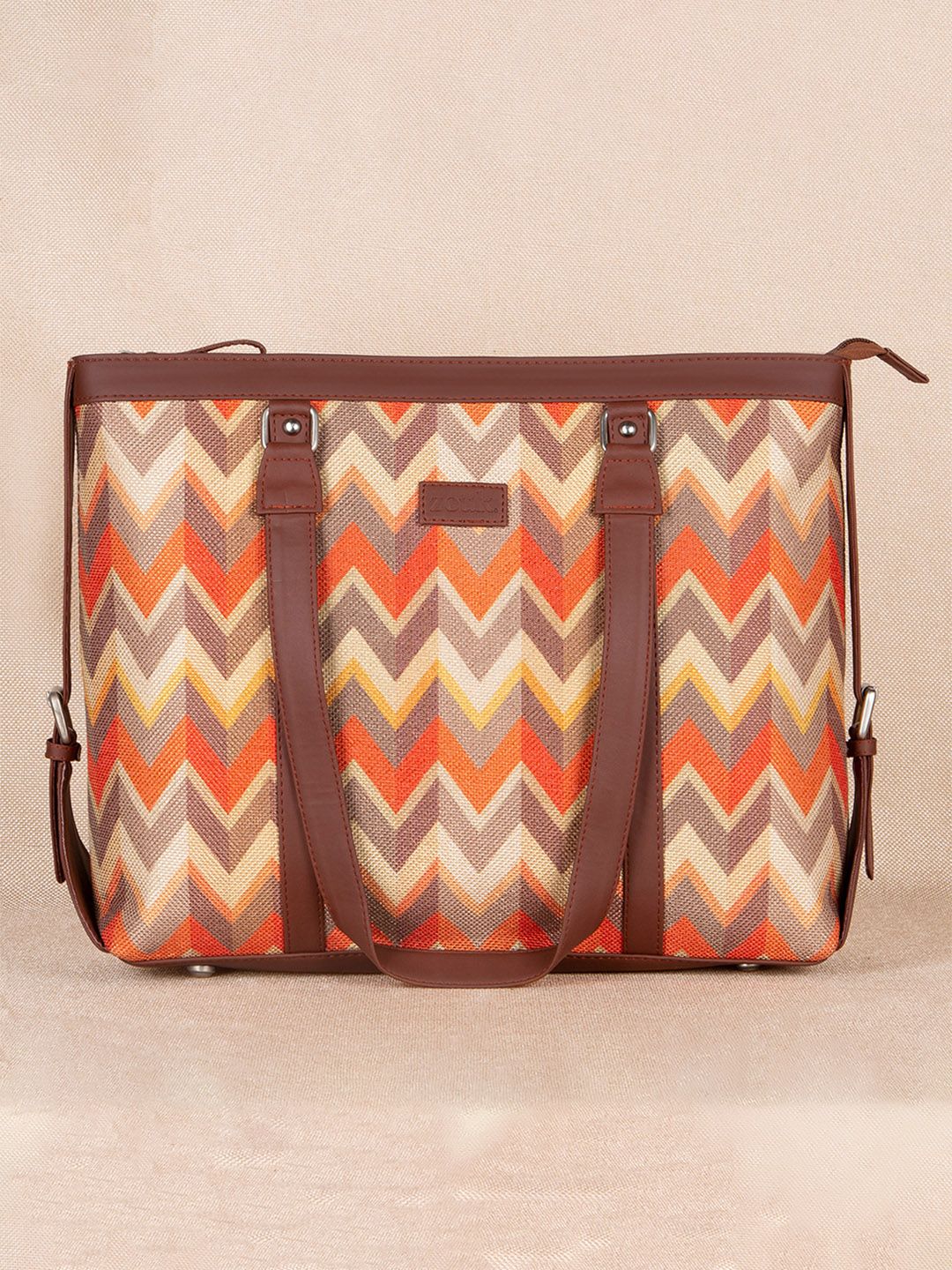 ZOUK Orange & Brown Handcrafted Fabric Vegan Leather Sustainable Shoulder Bag