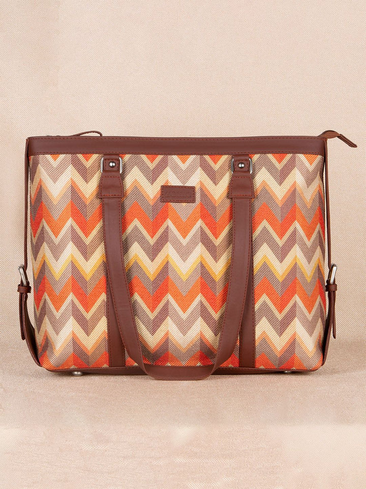 ZOUK Orange & Brown Handcrafted Fabric Vegan Leather Sustainable Shoulder Bag