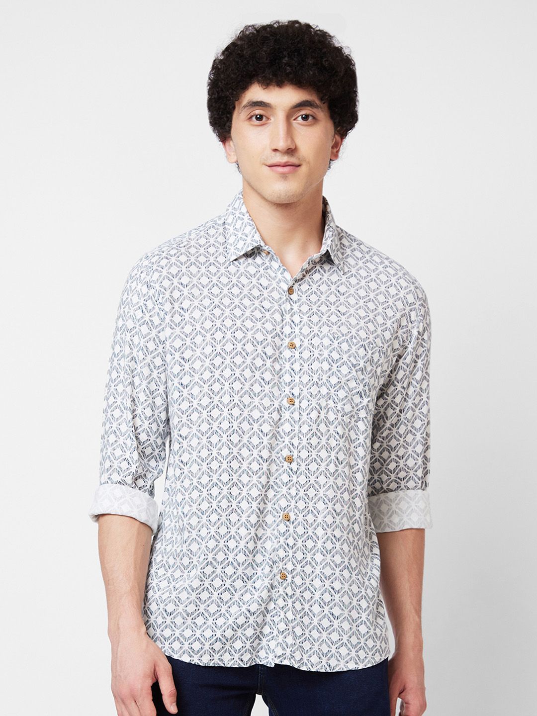 SPYKAR Geometric Printed Cotton Casual Shirt