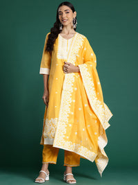 Indo Era Woven Design Jacquard Chanderi Silk Kurta With Trousers & Dupatta