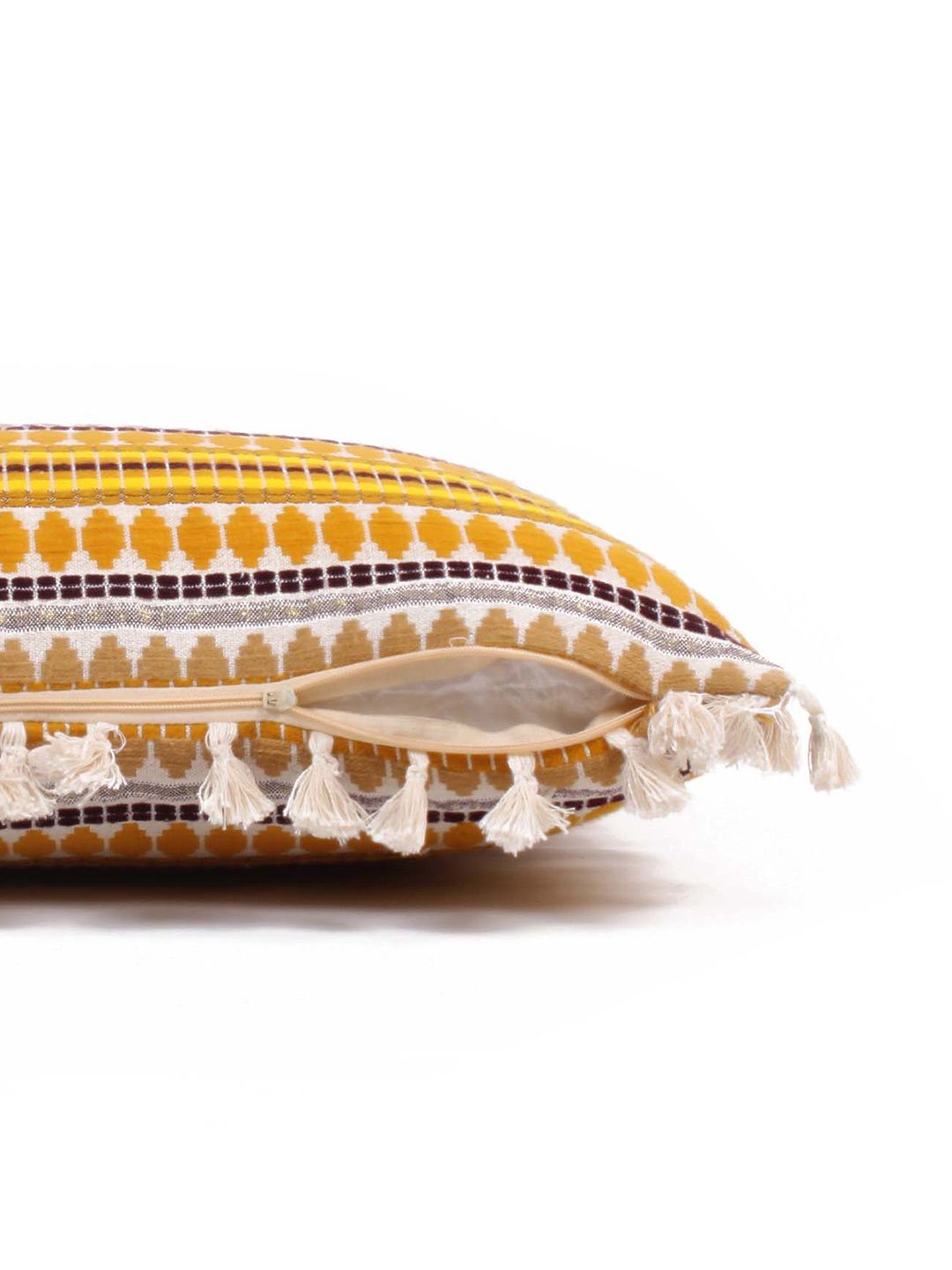 STITCHNEST Yellow & White Ethnic Motifs Velvet Square Cushion Cover
