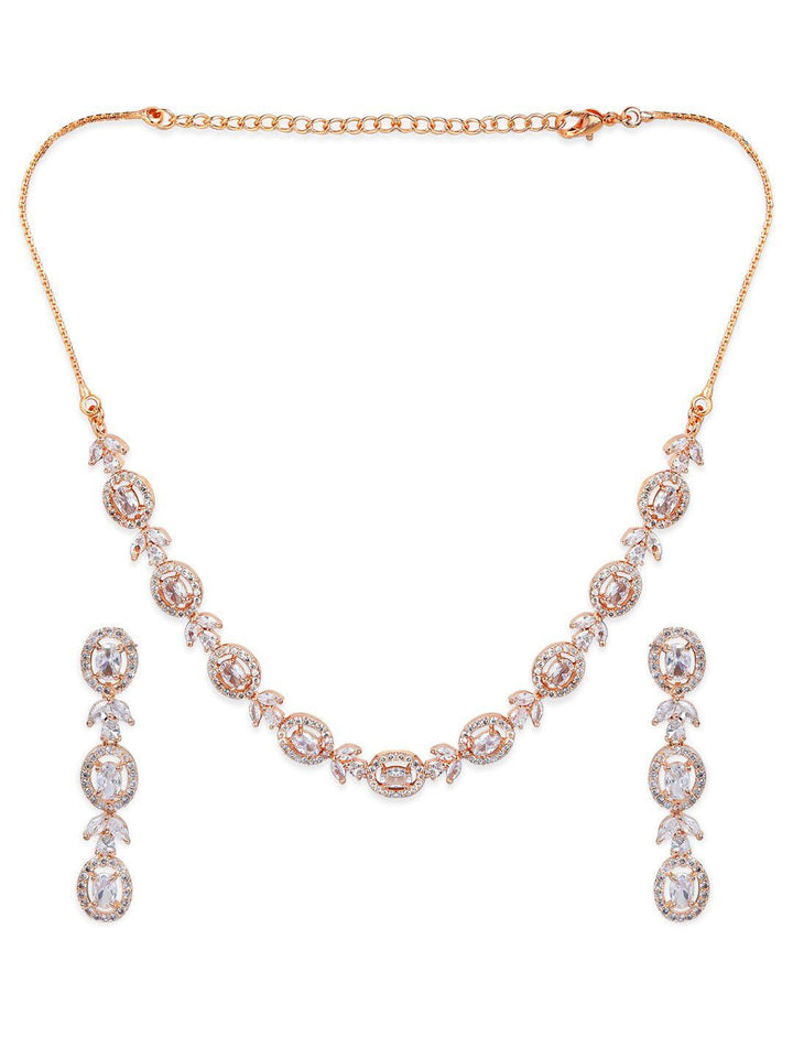 Rubans 18k Rose Gold-Plated Putih Zirkonia Kalung Buatan Kalung Buatan Kalung