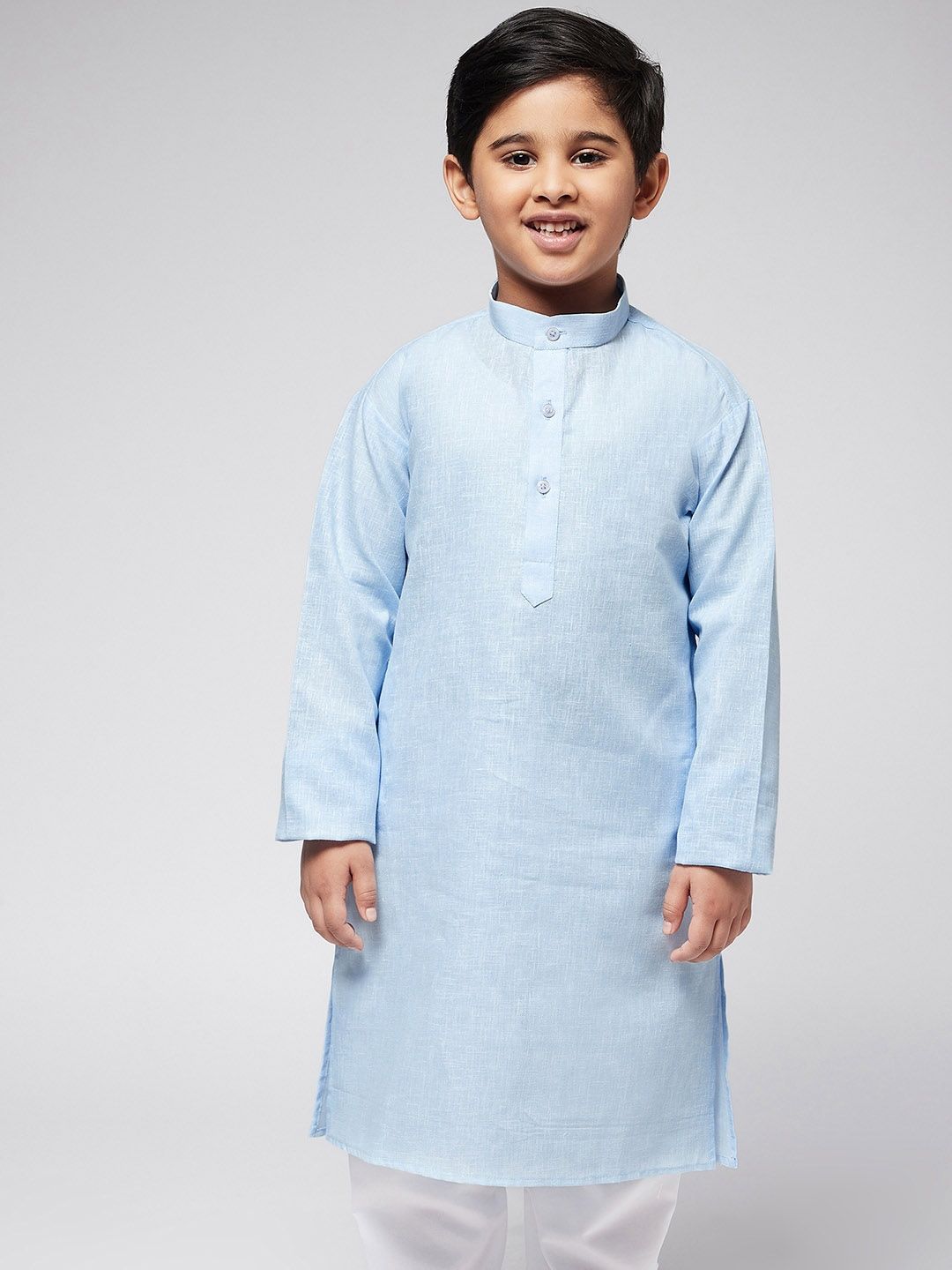 SOJANYA Boys Blue & White Solid Mandarin Collar Straight Kurta