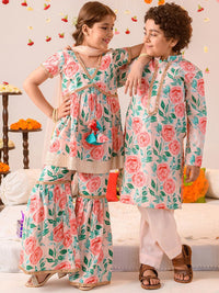 pspeaches Girls Floral Printed Pure Cotton Kurta With Sharara &  Dupatta
