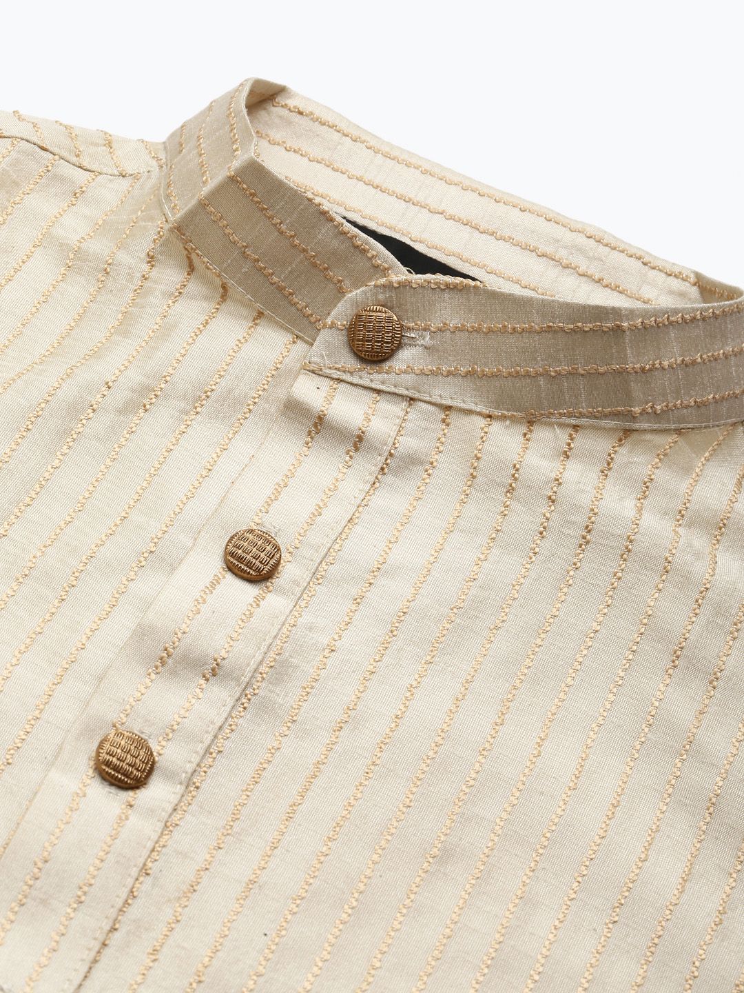 SOJANYA Men Cream-Coloured Kurta with Churidar & Nehru Jacket