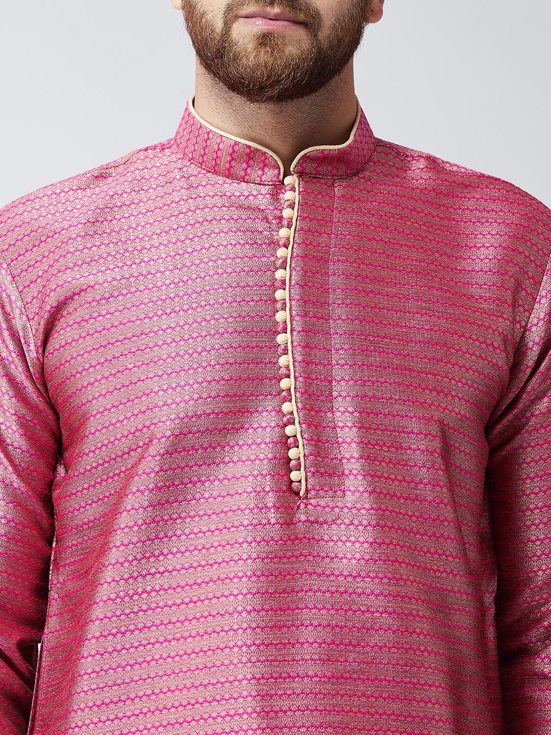 SOJANYA Men Pink Woven Design Straight Kurta