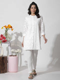 W White Floral Embroidered Cotton Kurta