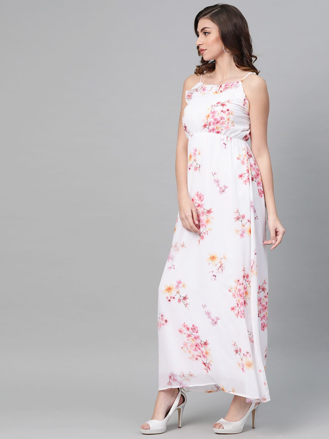 SASSAFRAS White Floral Printed Maxi Dress