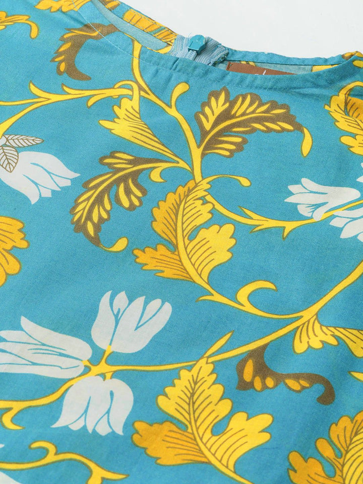 Shae by SASSAFRAS Women Blue & Mustard Yellow Printed Off-Shoulder Anarkali Kurta