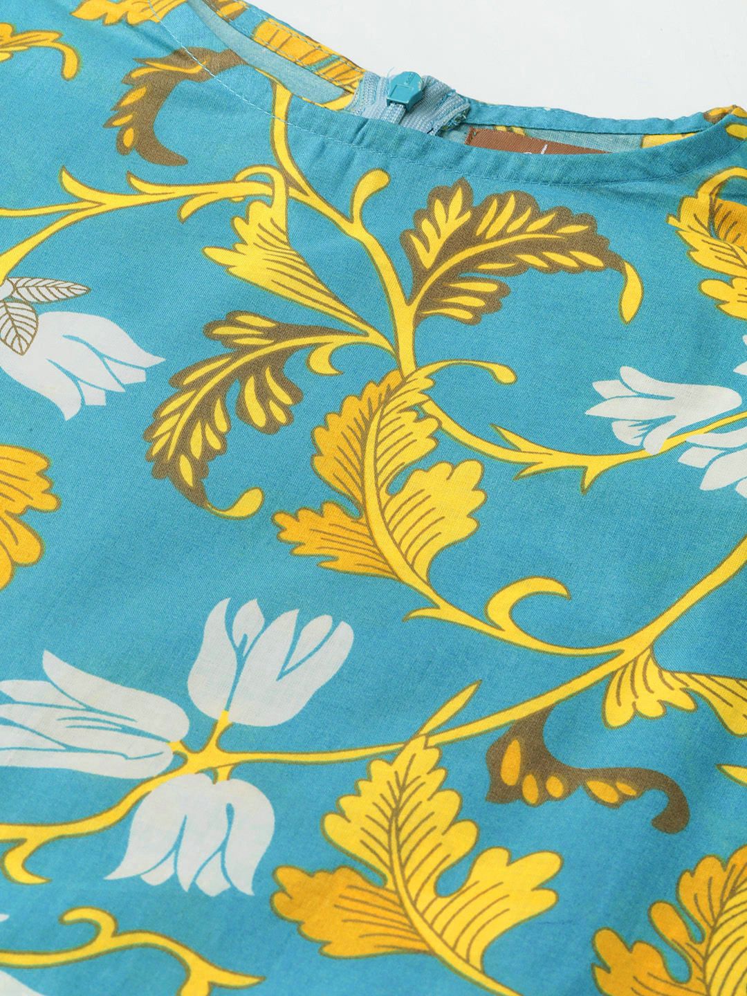 Shae by SASSAFRAS Women Blue & Mustard Yellow Printed Off-Shoulder Anarkali Kurta