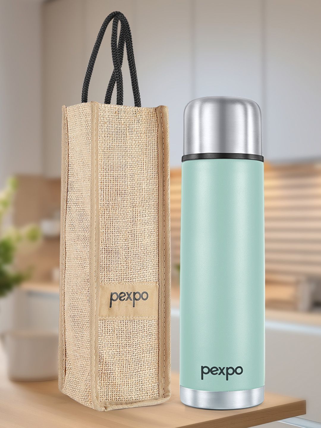 Pexpo Flamingo Sea Green ISI Certified Thermosteel Hot & Cold Flask Water Bottle 1000ml