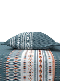 MYTRIDENT Ikkat Stone Blue Sanskriti Flat 144TC King Cotton Bedsheet with 2 Pillow Covers