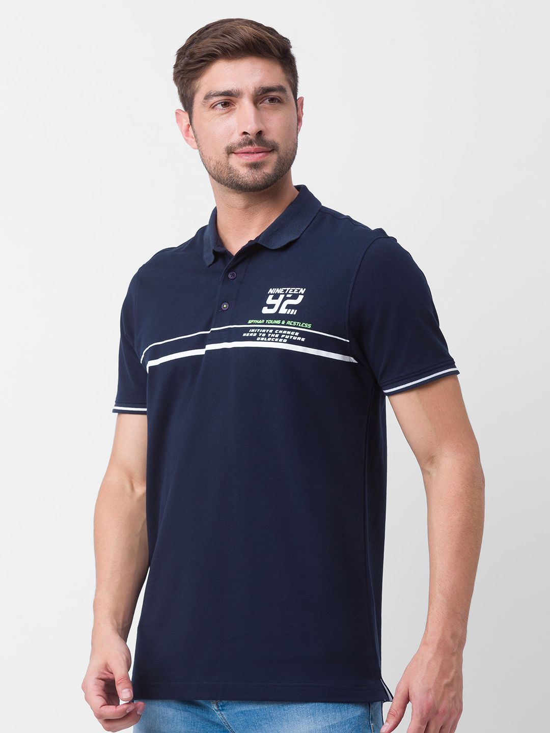 SPYKAR Typography Printed Polo Collar Slim Fit Casual T-shirt