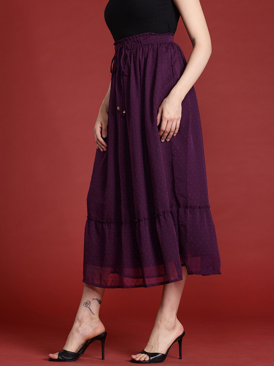 all about you Women Dobby Weave Midi Flared Skirt
