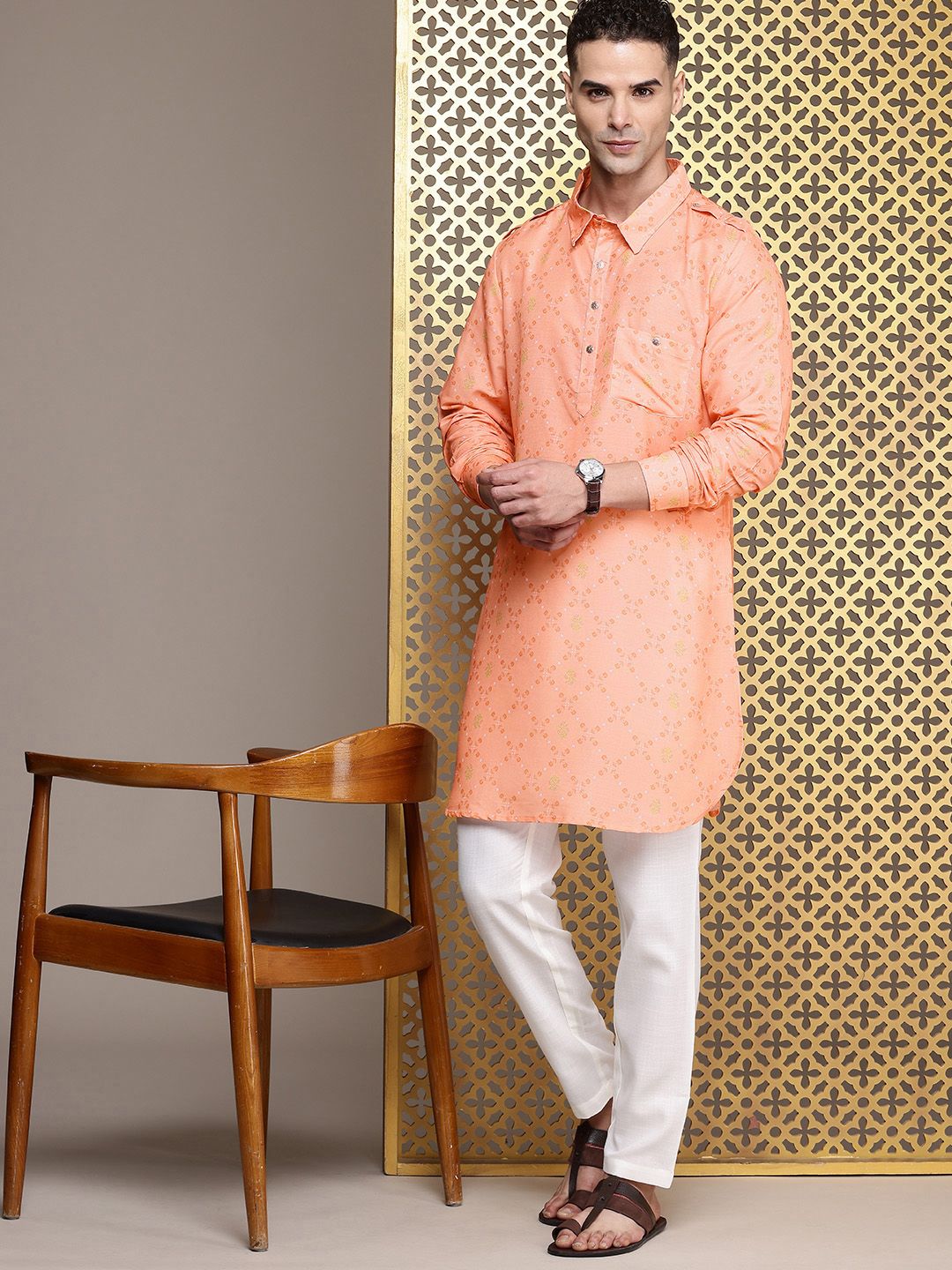 House of Pataudi Floral Printed Pathani Jashn Kurta