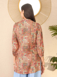 KALINI Print Mandarin Collar Top