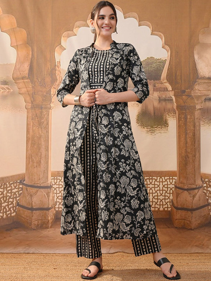 Vishudh Black Printed Top With Trousers & Shrug