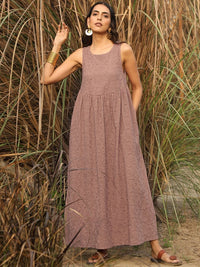 trueBrowns Floral Embroidered Round Neck A-Line Maxi Ethnic Dresses