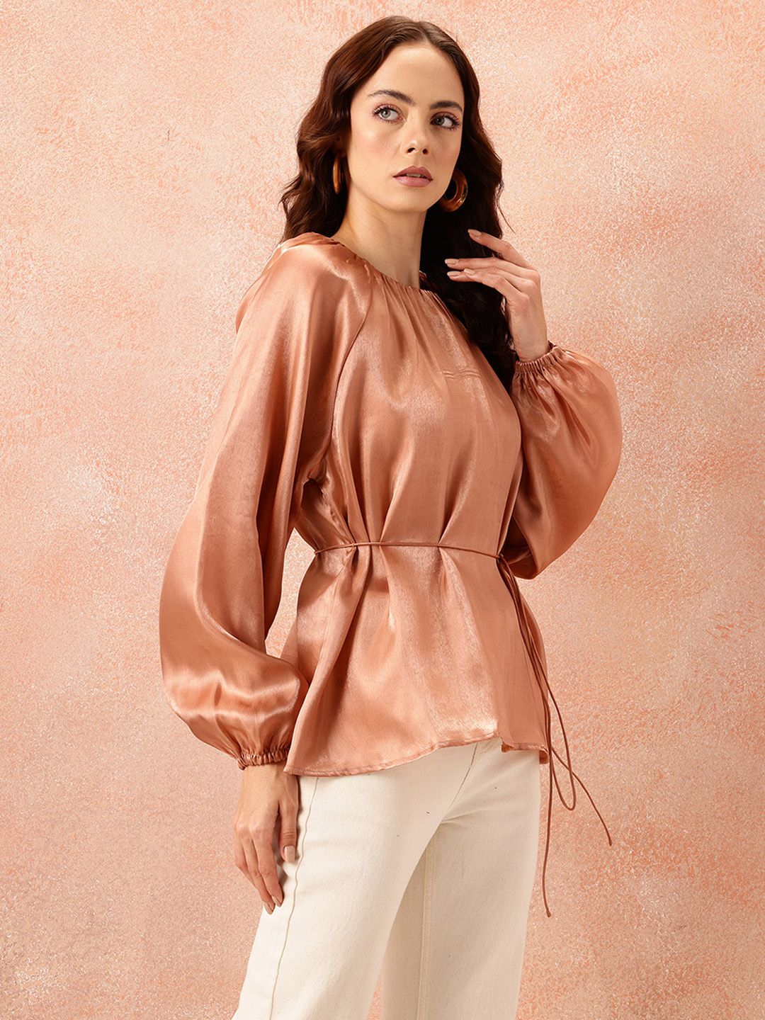 all about you Puff Sleeves Waist Tie-Up Top